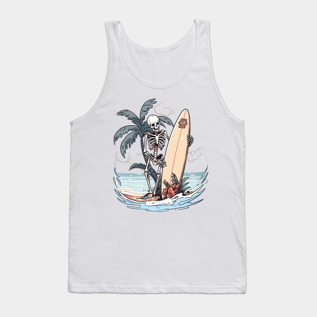 Surfer Skeleton On Beach Tank Top by FlawlessSeams